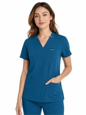 Jaanuu Relaxed Three Pocket Short Sleeve Scrub Top Caribbean blue medical Small